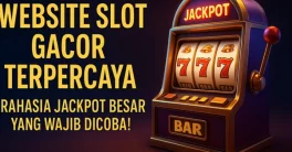 Ilustrasi 3D mesin slot gacor terpercaya dengan simbol jackpot besar, visual HD modern, dan nuansa digital futuristik